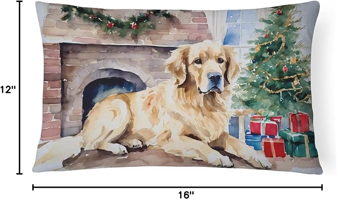 Caroline's Treasures DAC2666PW1216 Golden Retriever Cozy Christmas Throw Pillow Machine Washable, Indoor Outdoor Decorative Pillow for Couch, Bed or Patio, 12HX16W