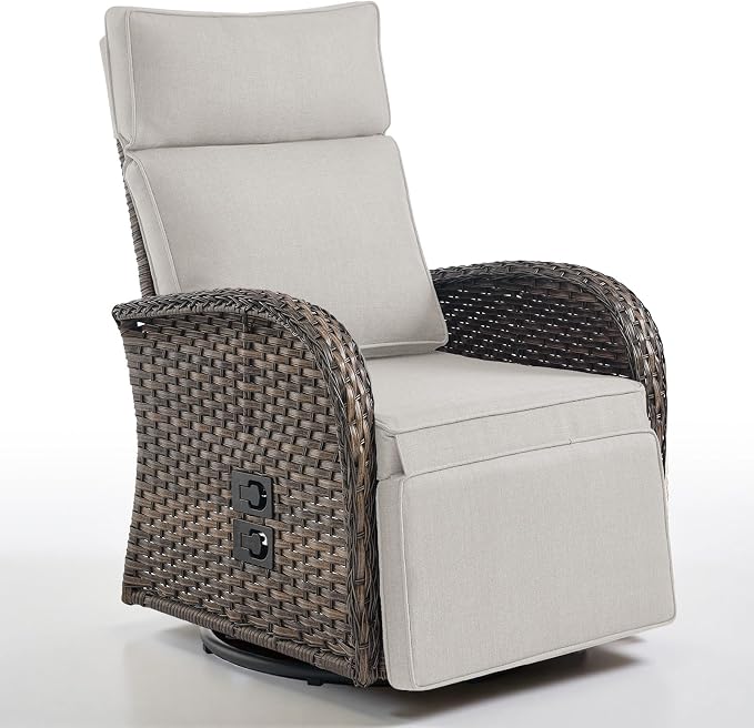Belord Dual-Adjust Outdoor Swivel Recliner Chair – Reclining Patio Chair with Adjustable Backrest and Footrest, All-Weather Wicker Chaise Lounge Chair Outdoor for Pool Deck Brown (Upgraded 2.0)