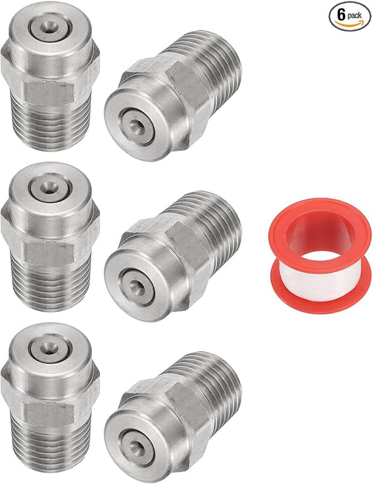 uxcell 6 Pcs Pressure Washer Tip 1/4" Male NPT Threaded Spray Nozzles Stainless Steel for Water Gun Water Broom and Undercarriage Cleaner (0 Degree, 1.236mm Orifice)