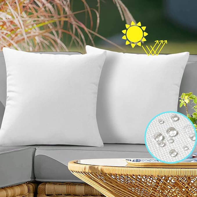 VAKADO Outdoor Waterproof Throw Pillow Covers 24X24 Set of 2 Decorative White Patio Furniture Cushion Cases Outside Decor for Couch Garden Bench Porch