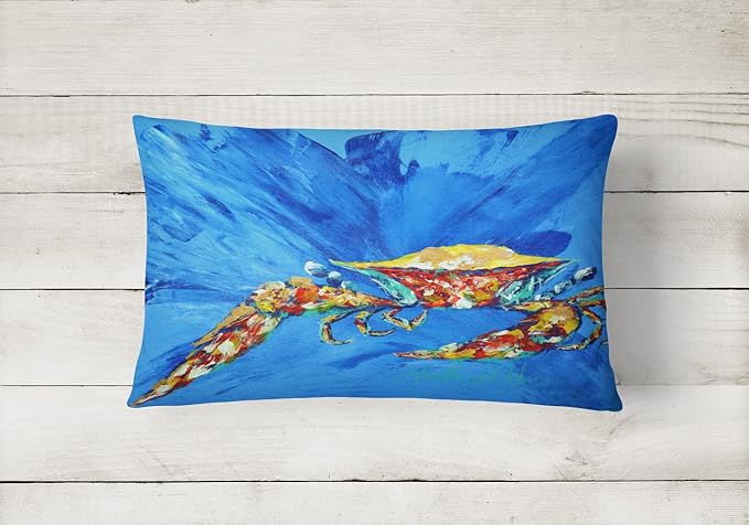 Caroline's Treasures MW1163PW1216 Big Spash Crab in Blue Canvas Fabric Decorative Pillow Machine Washable, Indoor Outdoor Decorative Pillow for Couch, Bed or Patio, 12HX16W