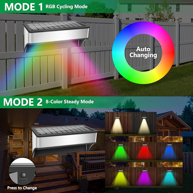 Solar Fence Lights Outdoor,16 Pack Step Lights Solar Powered with 9 Lighting Options, IP65 Waterproof, Deck Light Solar Powered for Outside/Backyard/Patio/Wall/Railing/Pool/Stair