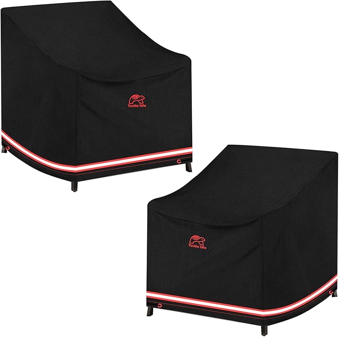 Turtle Life Patio Chair Cover, Heavy Duty Durable Waterproof Outdoor Lawn Armchair Deep Single Sofa Cover, Anti-Fading Cover for Chair, Black, 31" Wx 37" D x 30" H, 2 Pack