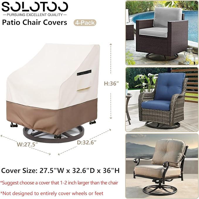 Patio Chair Covers Waterproof Heavy Duty Patio Furniture Covers, 27.5W x 32.6D x 36H Inches Swivel Outdoor Chair Cover 4 Pack (Beige)