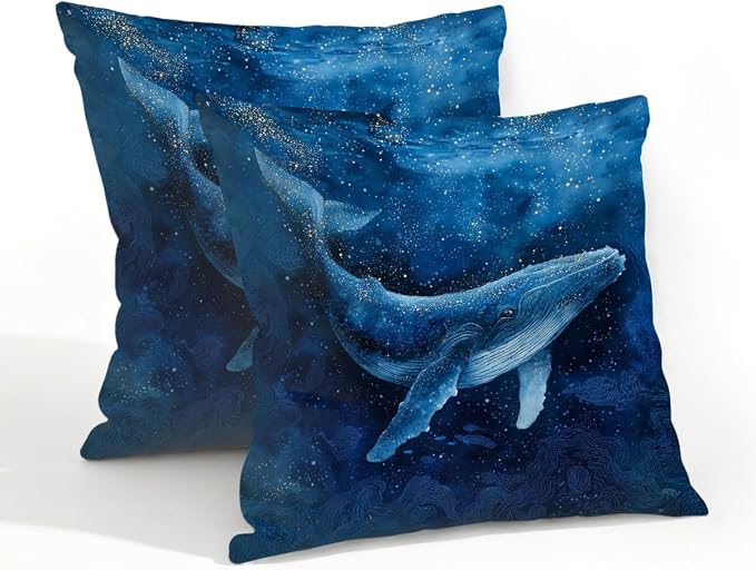 20x20 Inch Outdoor Pillow Covers Set of 2 Waterproof Throw Pillow Covers Decorative Couch Cushion Covers Whale Swimming Deep Sea Square Pillowcases Protectors for Patio Garden Sofa