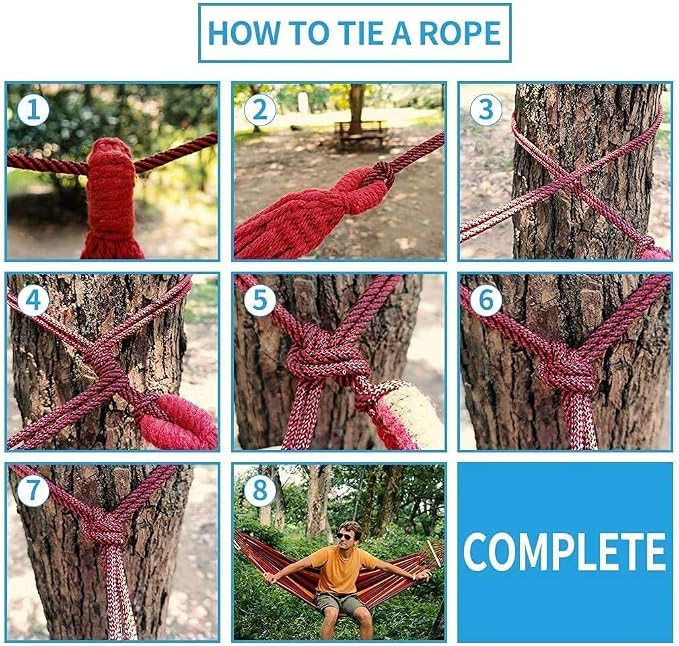 Portable 2 Person Hammock Colorful Stripe Hammocks Swing with Spreader Bar Carry Bag for Patio Lawn Garden Camping,Beach,Backyard, Outdoor Indoor (Red)(Cotton)