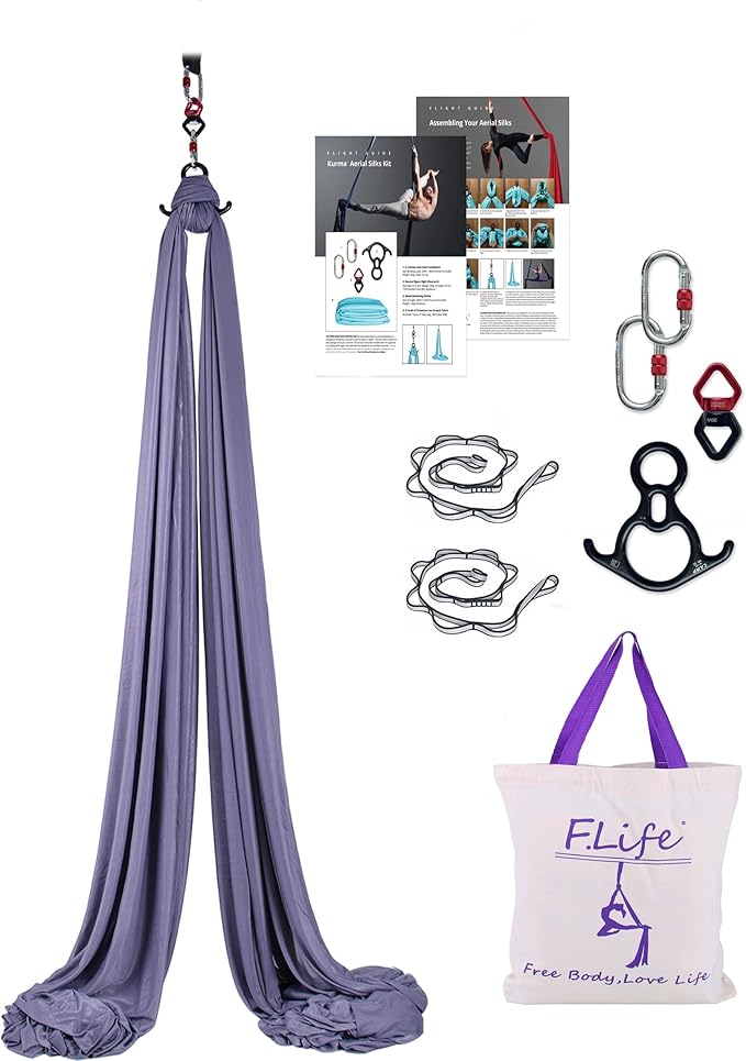 F.Life Aerial Silk 10 Yards Kit Durable Aerial Yoga Hammock with Hardware & Guide Aerial Swing for Acrobatic Flying Yoga