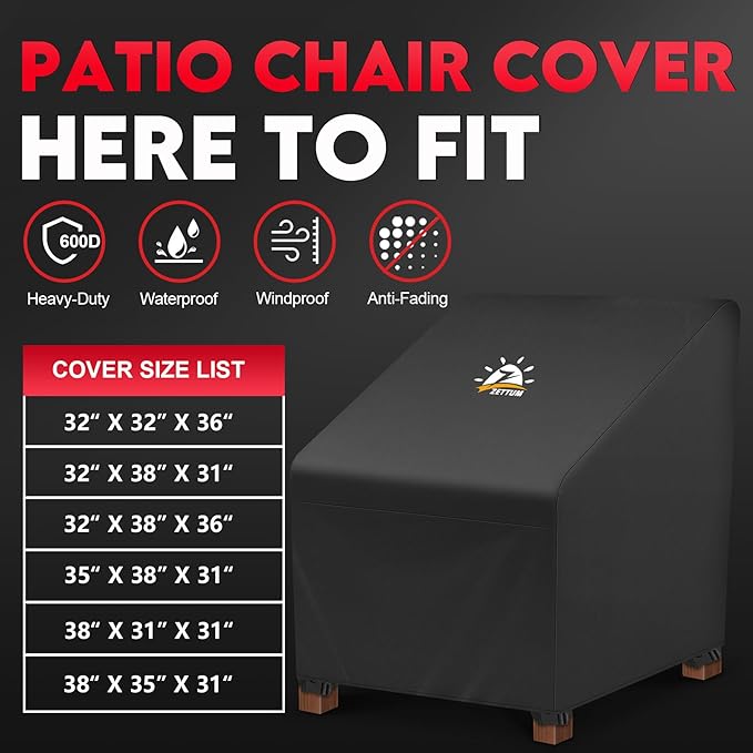 Zettum Patio Chair Covers 2 Pack - 600D Outdoor Lounge Deep Seat Cover Waterproof Heavy Duty, Lawn Furniture Cover for Wicker Chair, Swivel Chair, Rocking Chair, Single Sofa Chair - 32 x 32 x 36 Inch