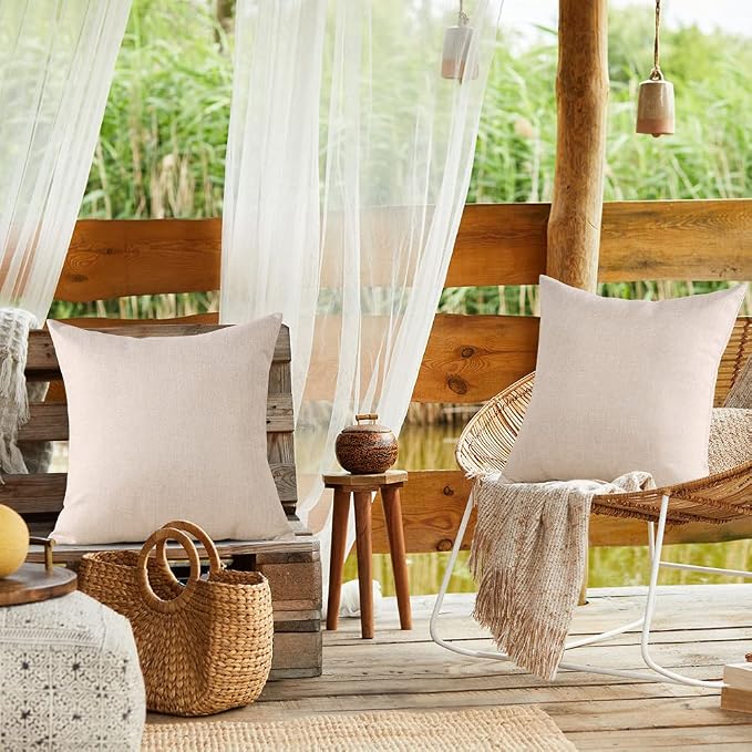 OTOSTAR Pack of 2 Waterproof Outdoor Indoor Throw Pillow Covers 18x18 Inch Garden Decorative Pillow Covers Square Pillowcases Outdoor Patio Cushion Case Pillows for Couch Tent Park Sofa Decor (Beige)