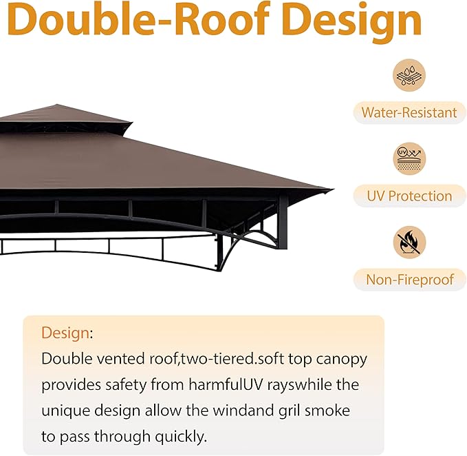 Coastshade Replacement Gill Gazebo BBQ Canopy Top for Model #L-GG001PST-F,8x5 Gazebo Grill Canopy BBQ Gazebos Top Only(Brown)