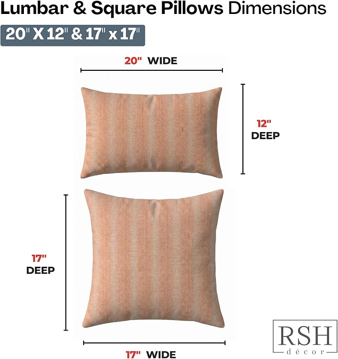 RSH DECOR: Sunbrella Lumbar & Square Pillows Set of 4 | 20" x 12" & 17" x 17" | Water and Fade-Resistant Performance Fabric | Outdoor Throw Pillows for Patio Furniture | Made in USA (Perception Spark)