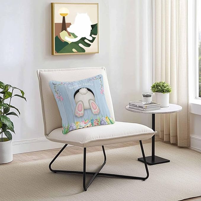 Vandarllin Outdoor Throw Pillows Covers 16X16 Set of 2 Waterproof Bunny Butt Easter Eggs Decorative Zippered Lumbar Cushion Covers for Patio Furniture, Spring Flower Wood Grain
