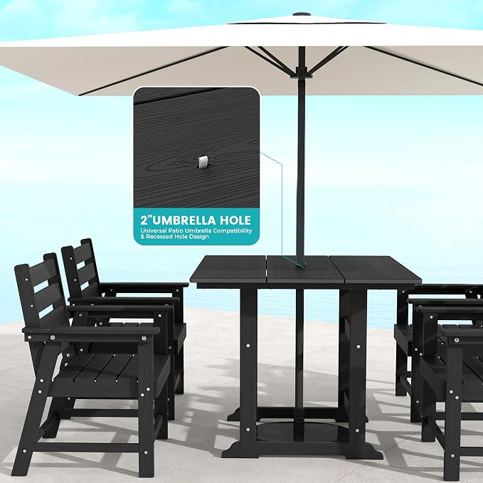 5 Piece Patio Dining Set, HDPE All-Weather Furniture with 4 Chairs & 1 Square Table, for Backyard, Garden, Garden, Black