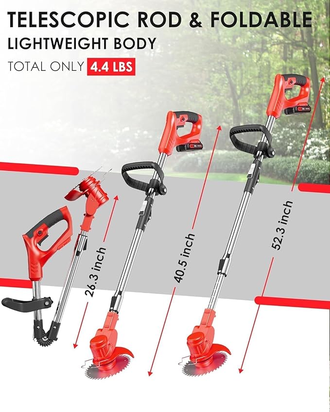 21V Cordless Weed Wacker, Lightweight 3-in-1 Grass Trimmer/Brush Cutter/Edger, 2.0Ah Battery Powered Weed Eater, Foldable Stringless Lawn Edger, Adjustable Height Electric Mower for Garden