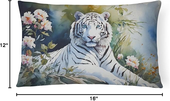 Caroline's Treasures DAC3001PW1216 White Tiger Throw Pillow Machine Washable, Indoor Outdoor Decorative Pillow for Couch, Bed or Patio, 12HX16W