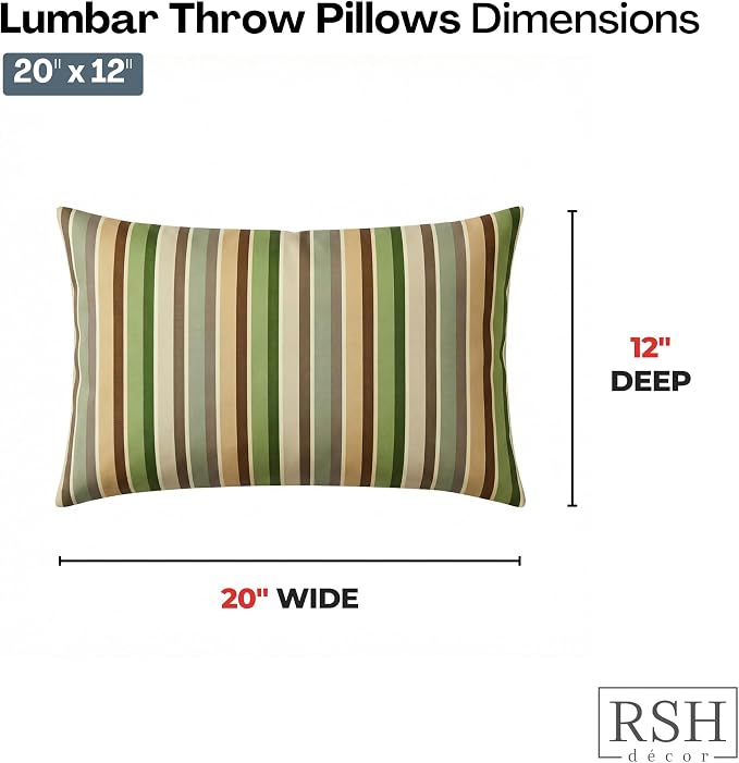 RSH DECOR: Sunbrella Lumbar Throw Pillows Set of 4 | 20" x 12" | Water and Fade-Resistant Performance Fabric | Outdoor Pillow Covers with Down-Alternative Inserts | Made in USA (Samuel Meadows)