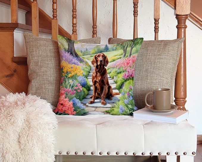Caroline's Treasures Irish Setter Spring Path Throw Pillow Machine Washable, Indoor Outdoor Decorative Pillow for Couch, Bed or Patio, 14Hx14W