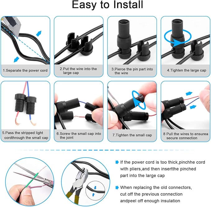 iCreating 100Pack Low Voltage Wire Connector, Landscape Lighting Connectors Waterproof for 12/2 14/2 Gauge Cable Low Voltage Connector for Outdoor Path Lights Spotlights In-Ground Lights