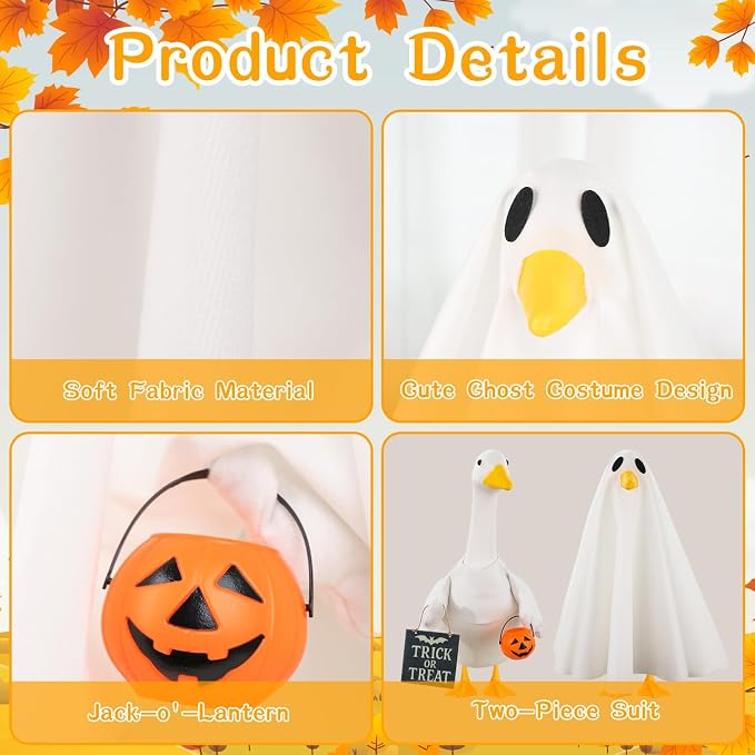 Halloween Goose Outfit Ghost Porch Goose Costume for Outdoor Decor | for 23'' Plastic/Cement Statues, Yard Statue Clothes Silly Lawn Goose Costume Patio Lawn Decor