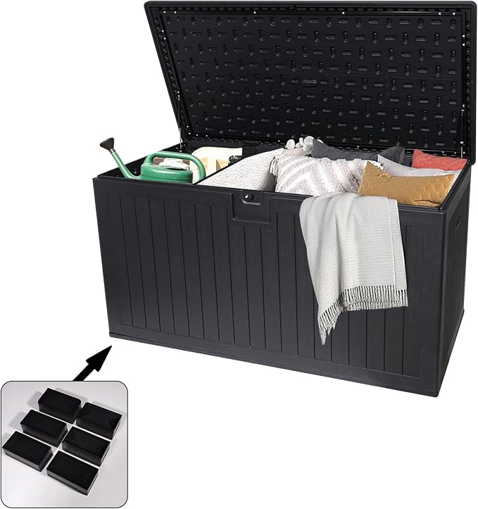Redeer Outdoor Resin Deck Box, Waterproof Storage Box, Lockable for Patio Furniture, Garden Tools, Pool Accessories, UV-Resistant for All Weather Use (Dark Gray, 260, Gallons)