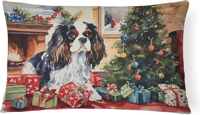 Caroline's Treasures DAC2628PW1216 Cavalier Spaniel Cozy Christmas Throw Pillow Machine Washable, Indoor Outdoor Decorative Pillow for Couch, Bed or Patio, 12HX16W