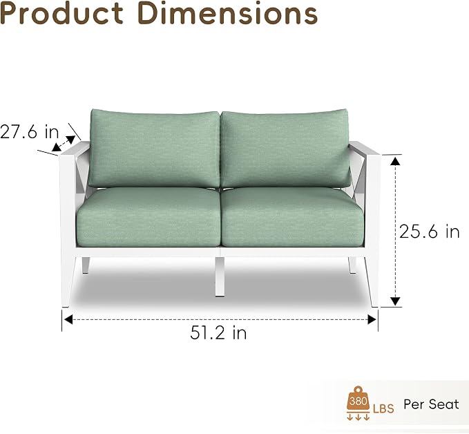 Outdoor Loveseat Patio Sofa with Cushions, Aluminum Patio Furniture Deep Seating Outdoor Couch for Balcony Deck Backyard Garden Conversation Seating