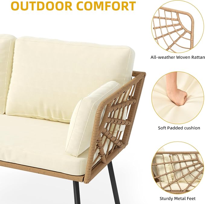 DWVO 2 Pieces Patio Furniture Set, All-Weather Wicker Rattan Loveseat with Thick Cushions & Table, Outdoor Conversation Set for Patio, Balcony, Backyard, Deck, Poolside