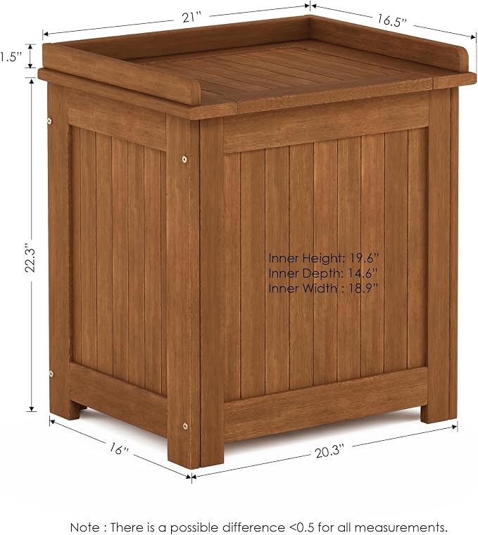 Furinno TIOMAN Wood Outdoor Storage Box, Wooden Patio Deck Box, Garden Backyard Tool Storage, 21 x 23.7 x 16.5, for Balcony, Porch, Light Wood