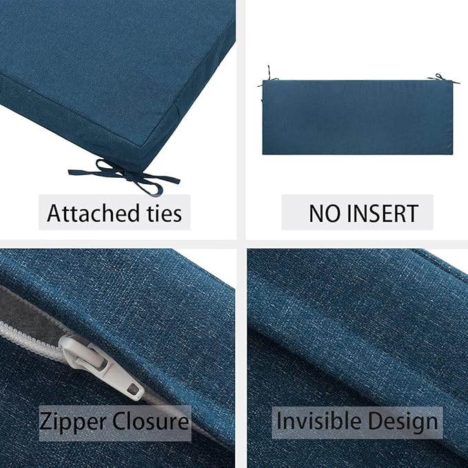 FUNHOME Outdoor Bench Cushion Cover 54 x18 x 3 inch,Water Resistant Cover with Zipper&Ties,Fade-Resistant Slipcover,Patio Porch Swing Cushion Cover Replacement Only,No Insert(Denim Blue)