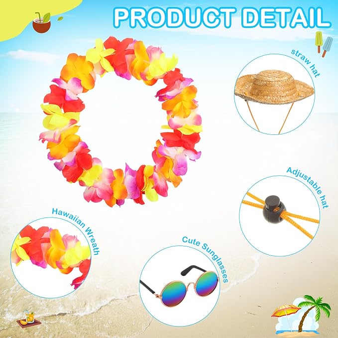 Shyyween Summer Porch Goose Outfits for Plastic Goose 23/17'' Hawaiian Lawn Patio Statue Clothes Straw Hat and Hawaiian Lei Costume(Tropical Red)