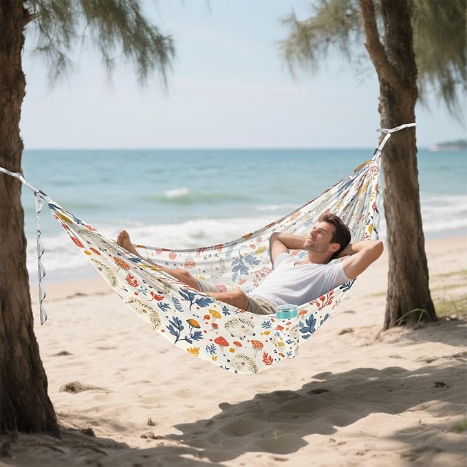 Camping Hammock Outdoor Hammocks for Outside Hedgehogs Mushroom Beach Trees Portable Lightweight with Pockets Tree Straps Indoor