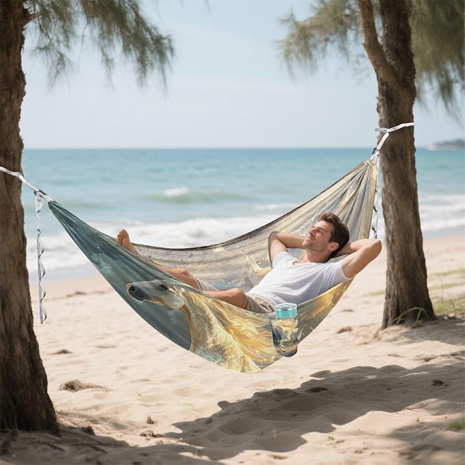 FRMG Horse Camping Hammock 500 lbs Capacity Portable Hammocks with Tree Straps & Attached Carry Bag, Camping Essentials Gear A0900266a