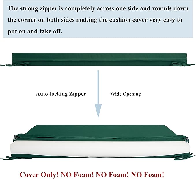 FUNHOME Outdoor Bench Cushion Covers 45" x 18" x 3", No Insert! Patio Bench Cushion Covers for Outdoor Furniture,Water Resistant Patio Loveseat Cushion Cover 1 Pack, Dark Green (Covers ONLY)