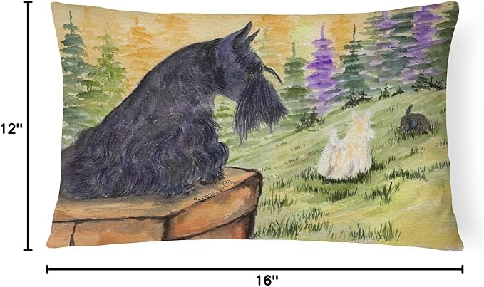 Caroline's Treasures SS8634PW1216 Scottish Terrier Canvas Fabric Decorative Pillow Machine Washable, Indoor Outdoor Decorative Pillow for Couch, Bed or Patio, 12HX16W