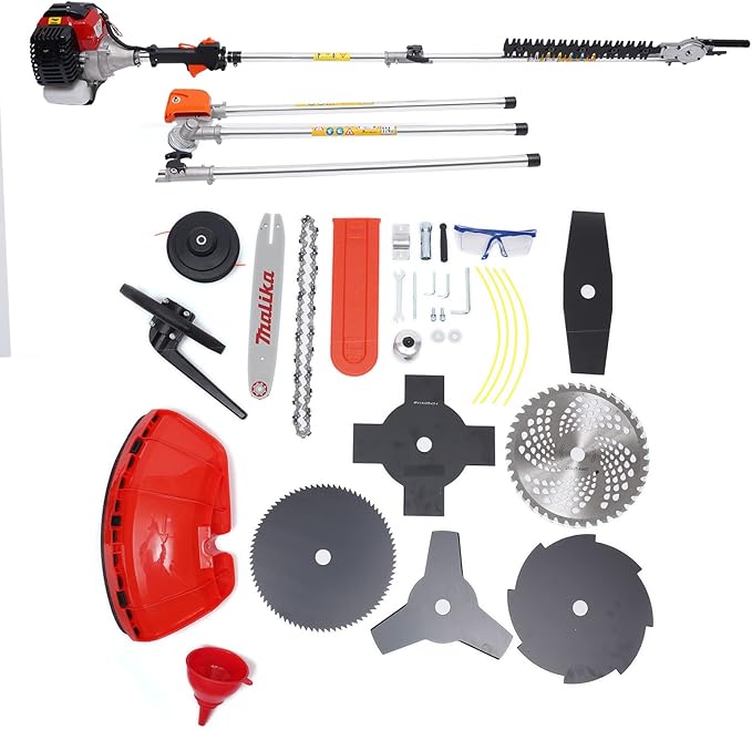 1.7kw 52cc 2-Stroke Straight Shaft Gas Powered String Trimmer, Gas Brush Cutter and Dual Line Trimmer, Grass Trimmer- Lightweight Weed Wacker for Lawn Care