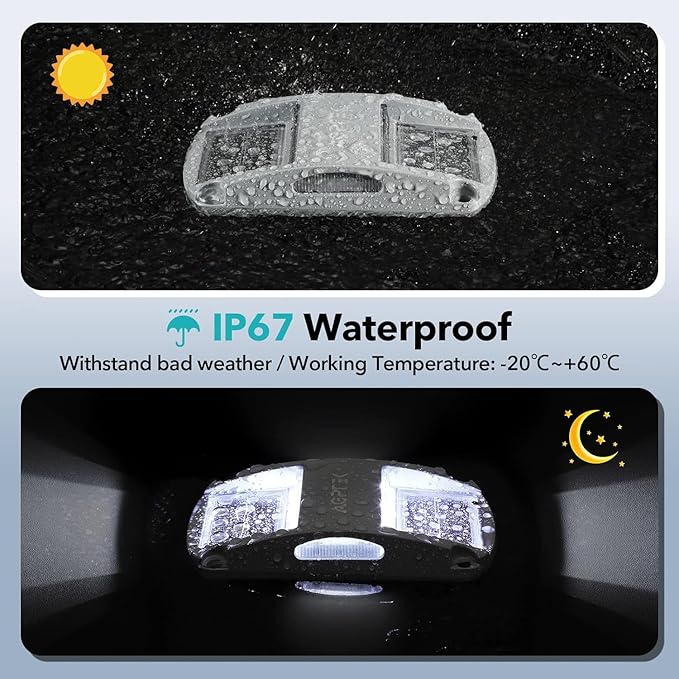 AGPTEK Solar Driveway Lights 4 Pack, Solar Deck Lights Outdoor Dock Marine Lights LED Dock Lights Solar Powered Waterproof Driveway Marker Lights for Warning Step, Sidewalk, Pathway, Garden, Yard