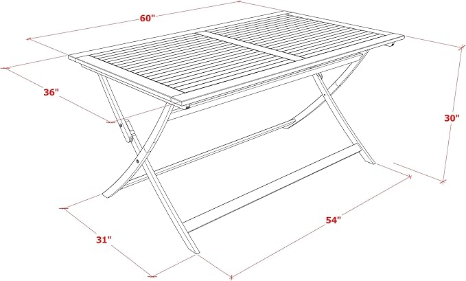 East West Furniture AEBS7CWNA 7 Piece Outdoor Patio Dining Sets Consist of a Rectangle Acacia Wood Table and 6 Folding Side Chairs, 36x60 Inch, Natural Oil