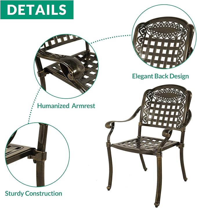 VIVIJASON 7-Piece Patio Furniture Dining Set, All-Weather Cast Aluminum Outdoor Conversation Set, Include 6 Chairs and a Rectangle Table with Umbrella Hole for Balcony Lawn Garden Backyard
