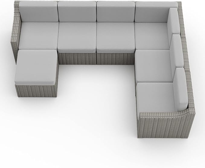 HAPPATIO 7 Piece Patio Conversation Set,Rattan Wicker Outdoor Sectional Sofa,All-Weather Patio Furniture Set,Multiple Combination Sofa. Patio sectional Set.(Gray/Beige)