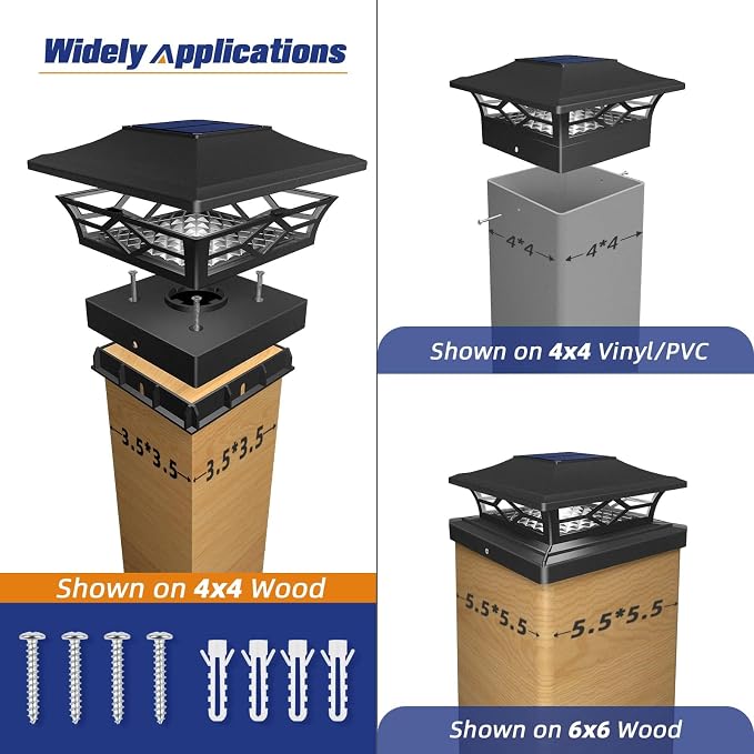 APONUO Solar Post Cap Lights with 8 RGB Colors and Multicolor Flow, Ultra-Bright Clear Lens, IP65 Waterproof for 4x4 5x5 6x6 Wood & Vinyl Fence Posts, 12 Pack Black