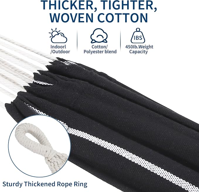Double Hammock with Steel Stand, 450lbs Capacity Heavy Duty 2 Person Portable Cotton Hammocks for Backyard Patio Garden Camping, Carrying Bag Included, Brazilian Style