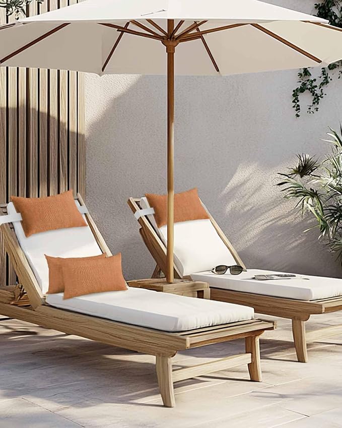 Outdoor Pillow for Chaise Lounge Chair Orange Rustic Vintage Burlap Texture Outdoor Pillows Waterproof with Adjustable Strap Headrest Lumbar Pillows for Garden Patio Furniture 2 Pack 12" x 20"