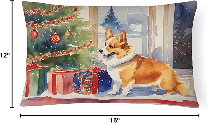 Caroline's Treasures DAC2638PW1216 Corgi Cozy Christmas Throw Pillow Machine Washable, Indoor Outdoor Decorative Pillow for Couch, Bed or Patio, 12HX16W