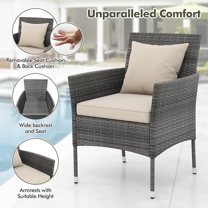 Tangkula 3 Piece Furniture Wicker Rattan Outdoor Patio Set, Grey