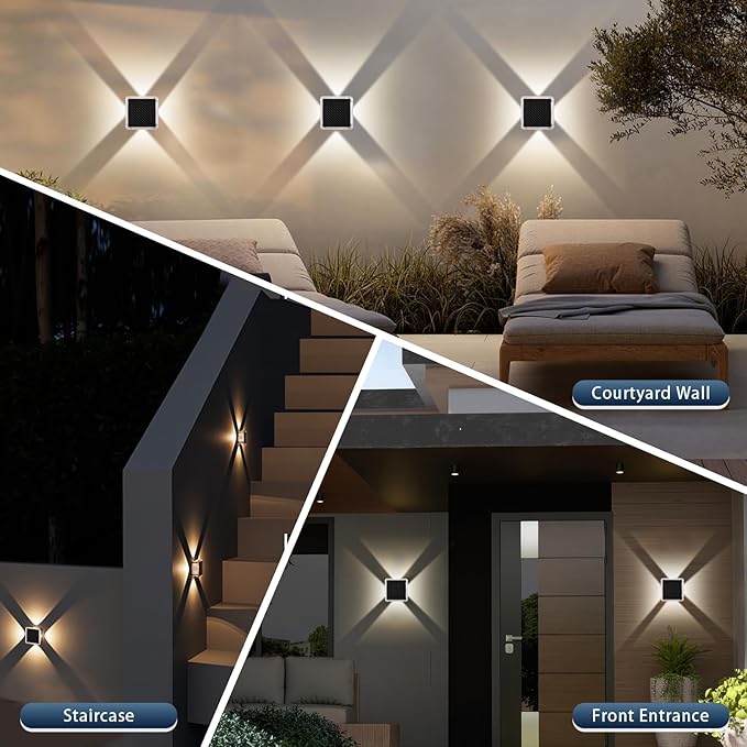 Solar Fence Lights 2 Pack – RGB & Warm White Color Changing, 4-Sided Decorative Accent Lights for Outdoor Fence, Patio, Garden – Soft Glow, All-Night Battery, IP65 Waterproof