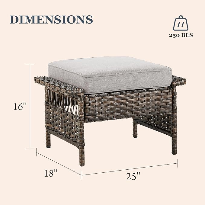 Patio Furniture Set 2 Wicker Patio Chairs with 2 PE Rattan Ottomans Brown Wicker Beige Cushions Patio Conversation Set 4pcs for Garden Balcony Sunroom Backyard Poolside