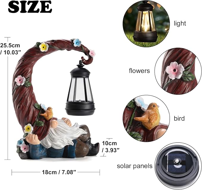 twinbling Garden Gnomes Outdoor Statue with Solar Light, Waterproof Resin Gnome Decor, Funny Garden Sculptures for Patio Lawn Yard, Mom Gifts for Mother’s Day Housewarming