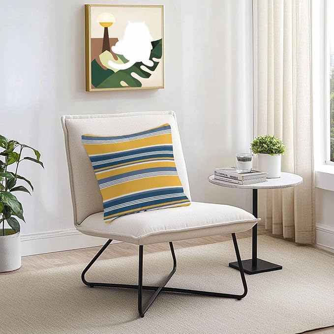 Outdoor Waterproof Throw Pillow Covers Set of 2 Blue Yellow Stripes Lines Pillowcases 26x26 Inches Classic Striped Decorative Pillows Cushion Case Patio Pillows for Couch Bed Chair Garden