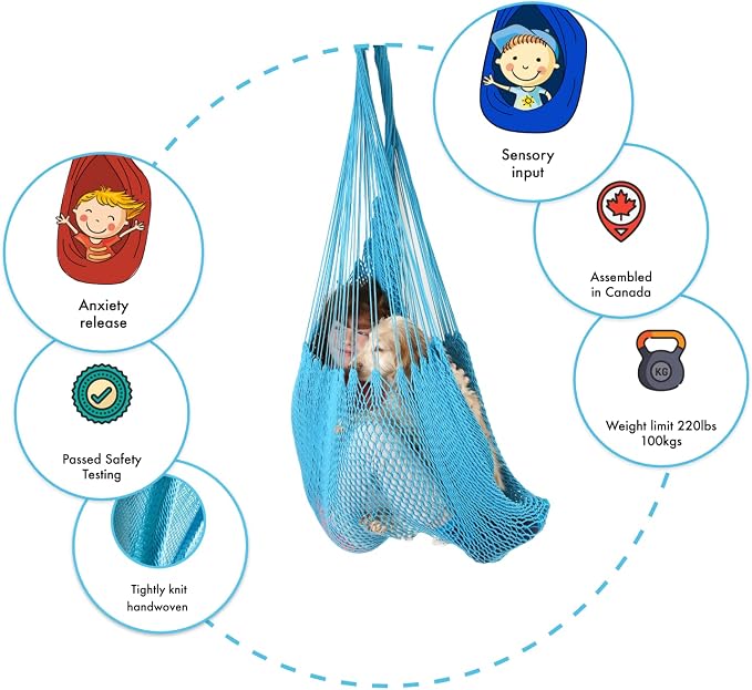 DreamGYM Hammock Swing Chair - Therapy Swing - Sensory Swing for Adults and Children - Sky Blue