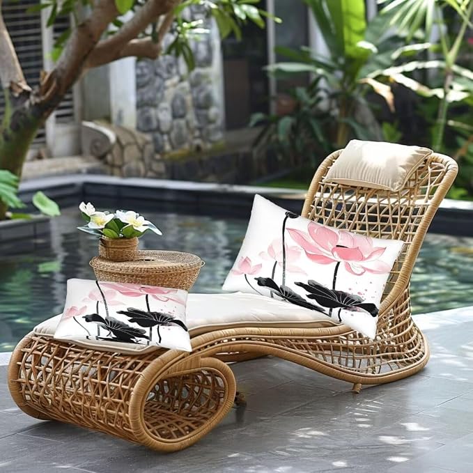 Outdoor Pillows Waterproof Set of 2 Outdoor Pillow Covers 16x24 Inch, China Throw Pillows Lotus Pillow Covers, Summer Garden Decorative Pillows Outdoor Pillows for Patio Furniture Car Home Decor-hs405